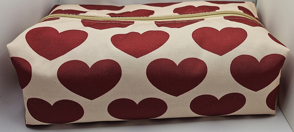 Handmade Red Heart Print Makeup Bag (Large)