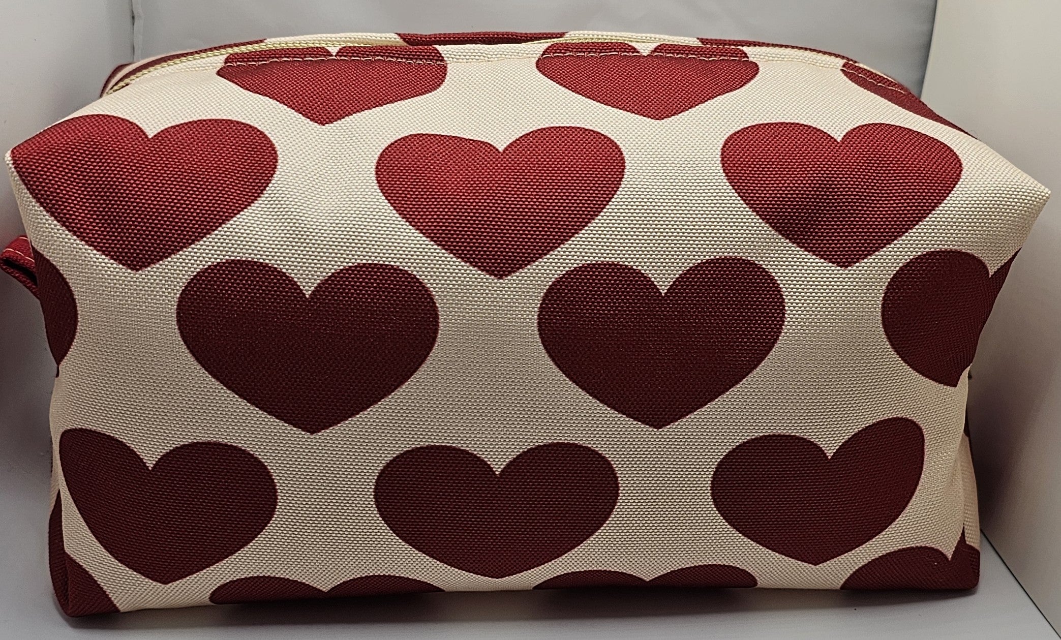 Handmade Red Heart Print Makeup Bag (Large)